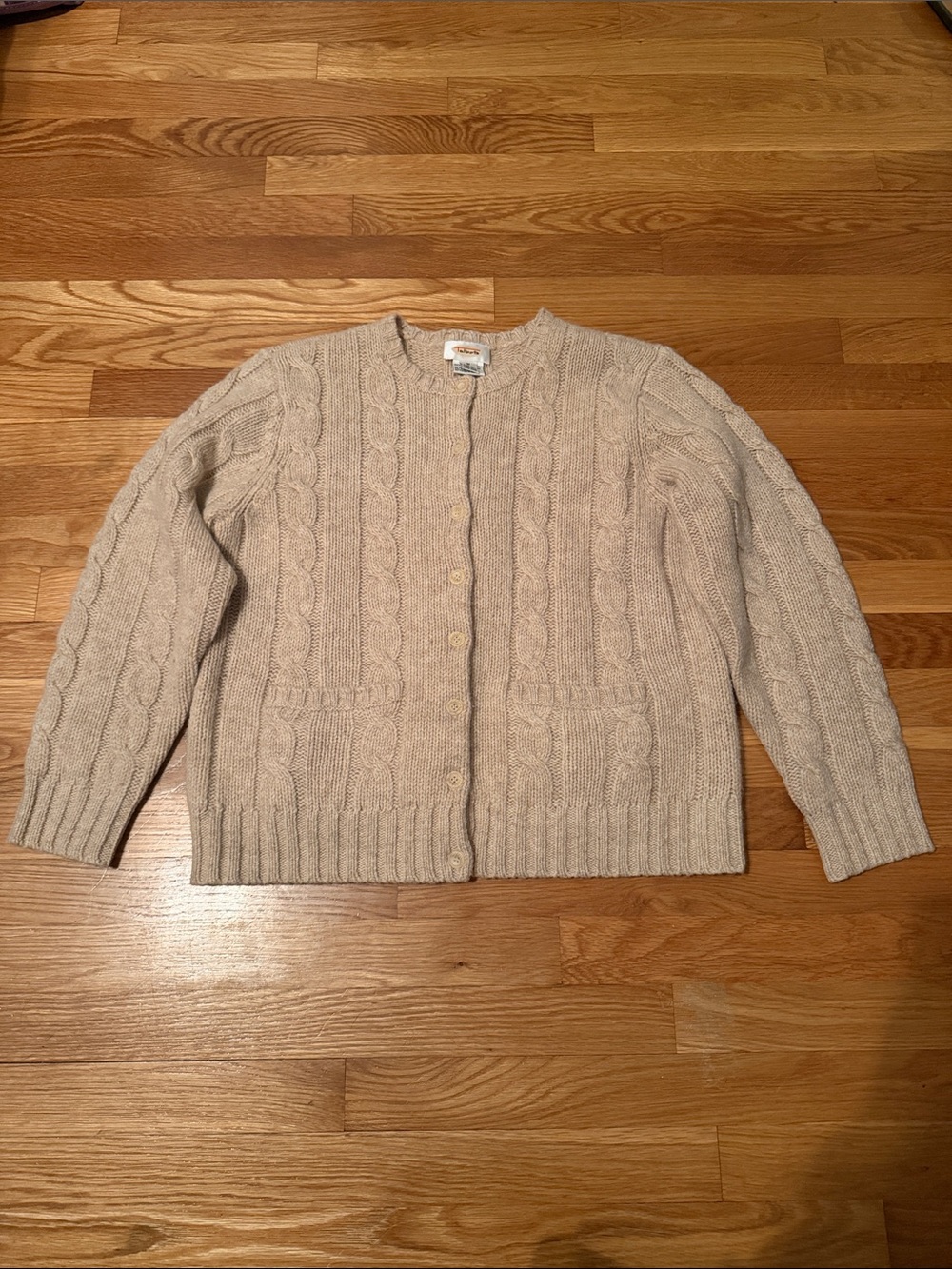 Talbots Cream Cable-Knit Button Front Cardigan